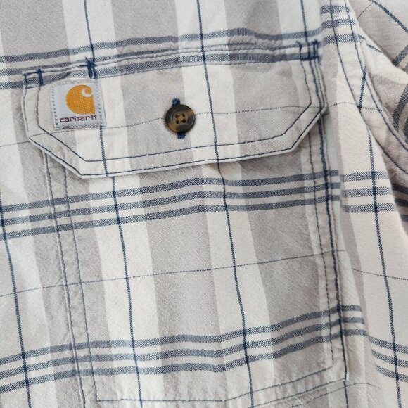 Carhartt Original Fit Plaid Short Sleeve Button Down Shirt Casual Grey Men's 2XL - Picture 4 of 9